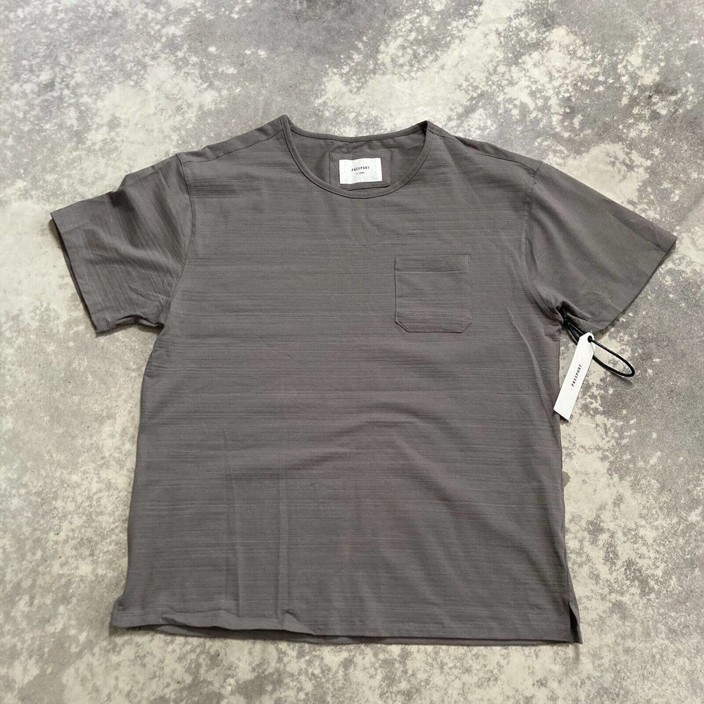Passport Cotton blend gray chest pocket T‎ shirt Short Sleeve size XL New